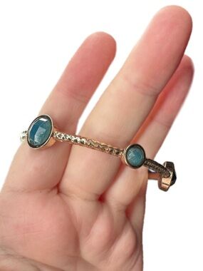 Gold-Tone Blue Stone Bangle Bracelet - Women Jewelry